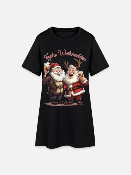 Weihnachtsmann Frohe Weihnachten Geschenk Rentier - Frauen T-Shirt-Kleid - Schwarz