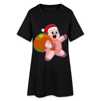 Sac de Noël en cochon - Robe T-shirt Femme - noir - Devant