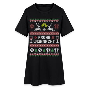 Frohe Weinnacht – Ugly XMAS Sweater & Wein - Frauen T-Shirt-Kleid - Schwarz - Vorne