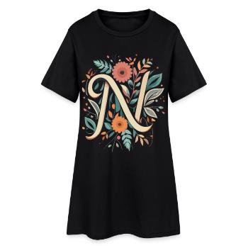 N Typographie floral - Frauen T-Shirt-Kleid - Schwarz - Vorne