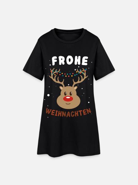 Festlicher Rudolf Rentier Weihnachtspullover - Frauen T-Shirt-Kleid - Schwarz