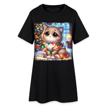 Chat de Noël mignon, maladroit et emmêlé - Robe T-shirt Femme - noir - Devant
