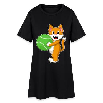 Chat Tennis Balle De Tennis Sport - Robe T-shirt Femme - noir - Devant