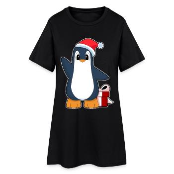 Pingouin Noël père Noël chapeau - Robe T-shirt Femme - noir - Devant