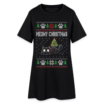 Meowy Christmas Katzenweihnacht - Frauen T-Shirt-Kleid - Schwarz - Vorne