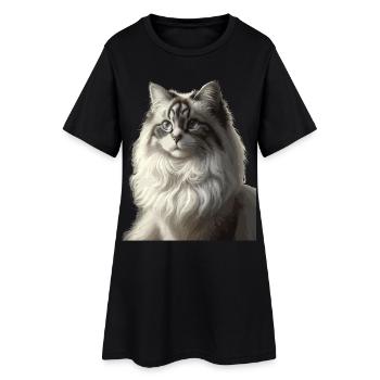 Portrait de visage de chat moelleux - Robe T-shirt Femme - noir - Devant