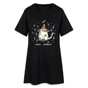 Gros chat avec chapeau de Père Noël dessin animé de Noël - Robe T-shirt Femme - noir - Devant