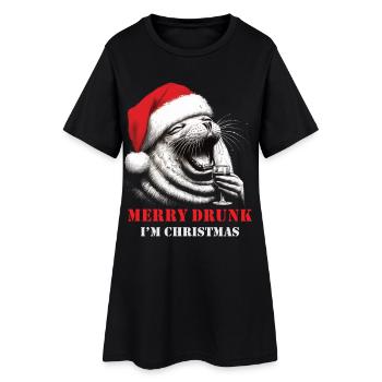 Merry Drunk I'm Christmas Wein Spruch Weihnachten - Frauen T-Shirt-Kleid - Schwarz - Vorne