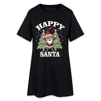 Happy Santa Weihnachten mit Santa und Tannenbaum - Frauen T-Shirt-Kleid - Schwarz - Vorne