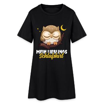 Eule Schlafshirt Schlafanzug Mond Sterne Pyjama - Frauen T-Shirt-Kleid - Schwarz - Vorne