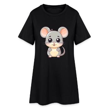 Cute Mouse Kawaii Cartoon Watercolor Animal Pet - Women’s T-Shirt Dress - black - Front