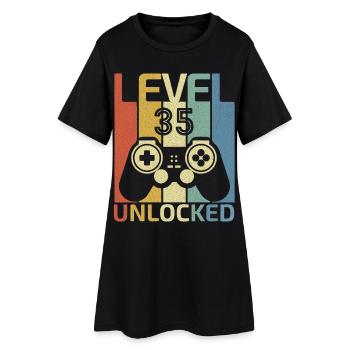 Level 35 freigeschaltet Lustiger Videospieler 35. Geburtstag - Frauen T-Shirt-Kleid - Schwarz - Vorne
