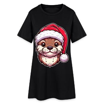 Magie de la loutre de Noël - Design festif - Robe T-shirt Femme - noir - Devant