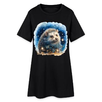 Hérisson aquarelle avec ciel étoilé - Robe T-shirt Femme - noir - Devant