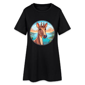 Okapi Watercolor Cartoon Kawaii Clipart Animal - Women’s T-Shirt Dress - black - Front