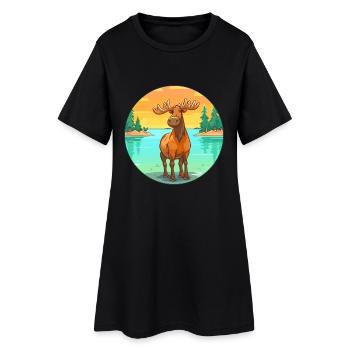 Elch Aquarell Cartoon Kawaii Clipart Tier - Frauen T-Shirt-Kleid - Schwarz - Vorne