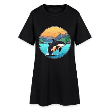 Orca aquarelle dessin animé Kawaii Clipart Animal - Robe T-shirt Femme - noir - Devant