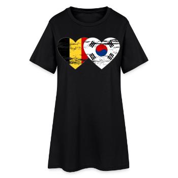 Belgique Corée du Sud Drapeau Coeur Utilisé - Robe T-shirt Femme - noir - Devant