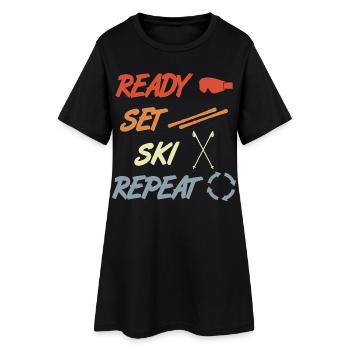 Ready Set Ski Repeat - Frauen T-Shirt-Kleid - Schwarz - Vorne