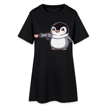 Drôle de pingouin avec des coeurs de pistolet Saint-Valentin - Robe T-shirt Femme - noir - Devant