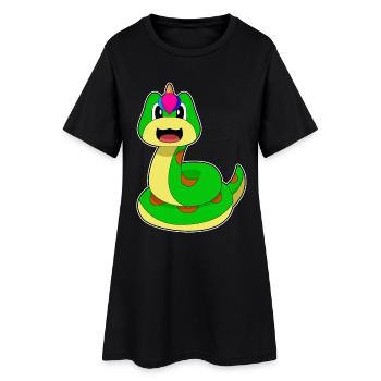 Schlange Einhorn - Frauen T-Shirt-Kleid - Schwarz - Vorne