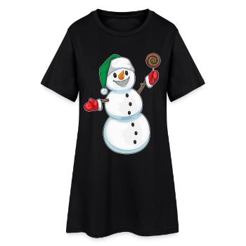Schneemann Weihnachten Lutscher - Frauen T-Shirt-Kleid - Schwarz - Vorne