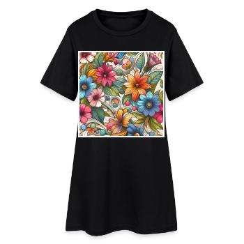 Fleurs végétal colorées - Robe T-shirt Femme - noir - Devant