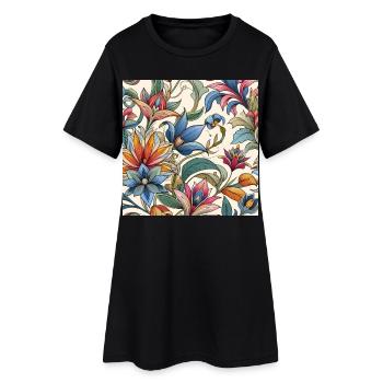 Fleurs végétal colorées - Robe T-shirt Femme - noir - Devant