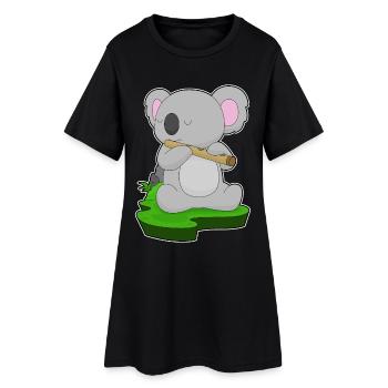 Koala Musician Flute Music - Women’s T-Shirt Dress - black - Front