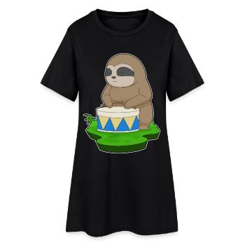 Sloth Musician Drum Music - Women’s T-Shirt Dress - black - Front
