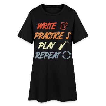 Écrire, Pratiquer, Jouer, Répéter - Robe T-shirt Femme - noir - Devant