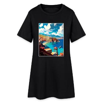 village côtier Crète Grèce Illustration Scène - Robe T-shirt Femme - noir - Devant