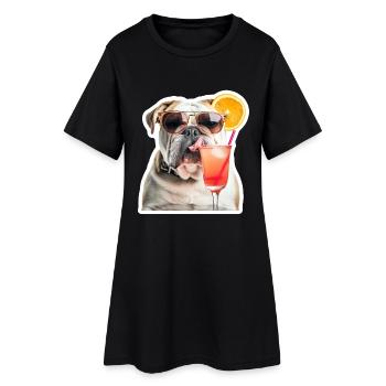 bouledogue drôle avec cocktail - Robe T-shirt Femme - noir - Devant