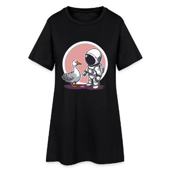 Mignon astronaute et oie dessin animé Design | Espace - Robe T-shirt Femme - noir - Devant