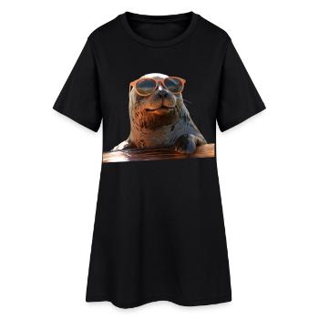 Robbe mit Sonnenbrille Seehund Walross Süße Robben - Frauen T-Shirt-Kleid - Schwarz - Vorne