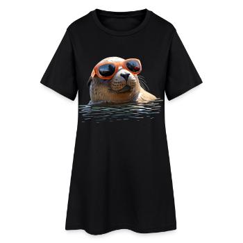 Robbe mit Sonnenbrille Seehund Walross Süße Robben - Frauen T-Shirt-Kleid - Schwarz - Vorne