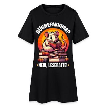 Bücherwurm? Nein, Leseratte! Süße Ratte liest Buch - Frauen T-Shirt-Kleid - Schwarz - Vorne