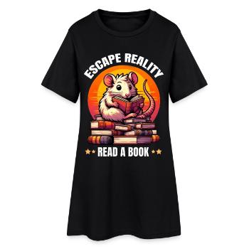Échappez à la réalité, lisez un livre. Un rat mignon lit un livre - Robe T-shirt Femme - noir - Devant