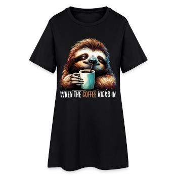 Faultier Kaffee kickt Geschenk - Frauen T-Shirt-Kleid - Schwarz - Vorne