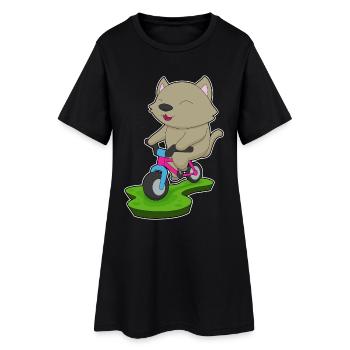 Katze Fahrrad - Frauen T-Shirt-Kleid - Schwarz - Vorne