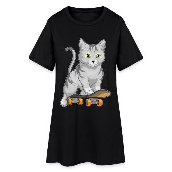 Chat Skater Skateboard Sport - Robe T-shirt Femme - noir - Devant