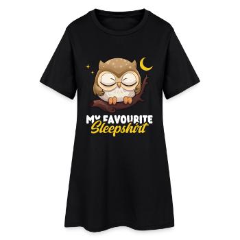 Sleeping Owl – Mon motif de chemise de nuit préféré - Robe T-shirt Femme - noir - Devant