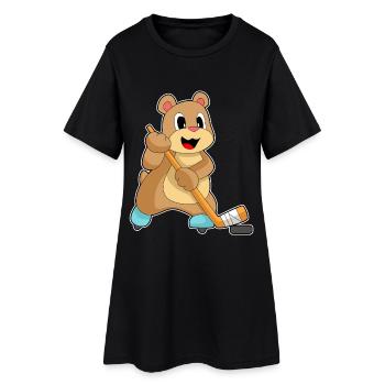 Ours Hockey sur glace Bâton de hockey sur glace - Robe T-shirt Femme - noir - Devant