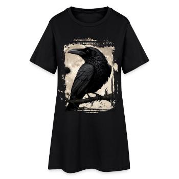Corbeau sur branche devant la pleine lune - Robe T-shirt Femme - noir - Devant