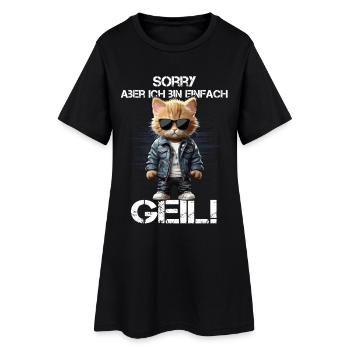 Katzenheld in Lederjacke & Sonnenbrille - Frauen T-Shirt-Kleid - Schwarz - Vorne
