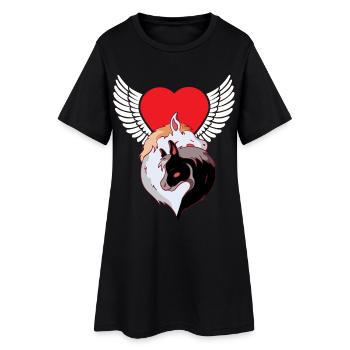 Chevaux célestes Amour Coeur Cheval Cavalier Fou - Robe T-shirt Femme - noir - Devant