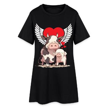 Tierlieb Tierfreund Kuh Schwein Tierschutz Herz - Frauen T-Shirt-Kleid - Schwarz - Vorne