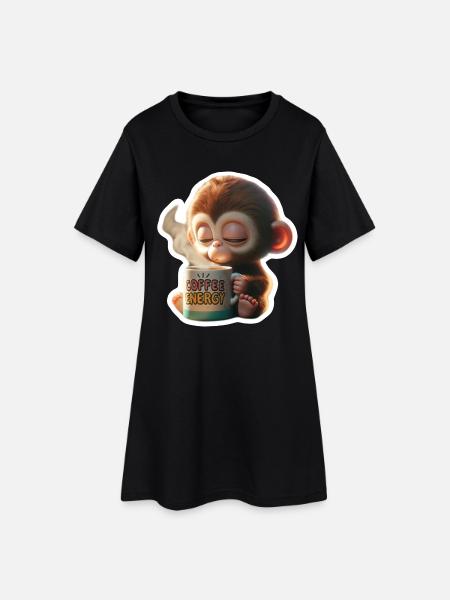 Coffee Energy Monkey Illustration - Women’s T-Shirt Dress - black
