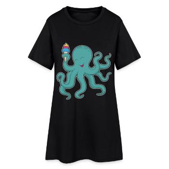 Crème glacée gaufrée au poulpe - Robe T-shirt Femme - noir - Devant