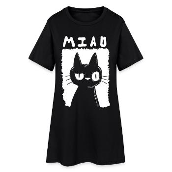 Miau - Frauen T-Shirt-Kleid - Schwarz - Vorne